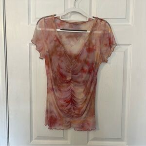 Willow & Root Sheer Ruched Women's Top Pink and Cream Tie-Dye (M)